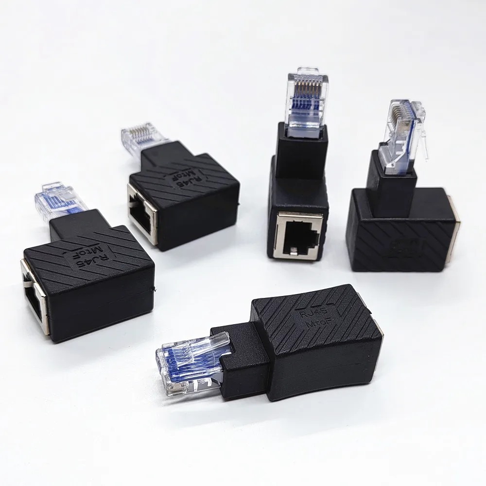 Adaptador Ethernet de ángulo recto arriba y abajo izquierdo, adaptador Ethernet hembra de 90 grados y 270 grados RJ45 8P8C a macho 8P8C