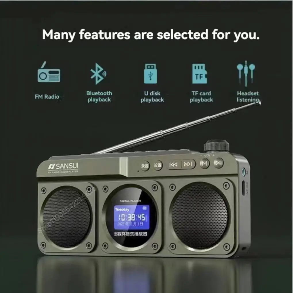 SANSUI F28 Radio FM portátil MP3 Walkman tarjeta al aire libre altavoces inalámbricos Bluetooth calidad de sonido de alta fidelidad reloj LED pantalla de letras - imagen 2