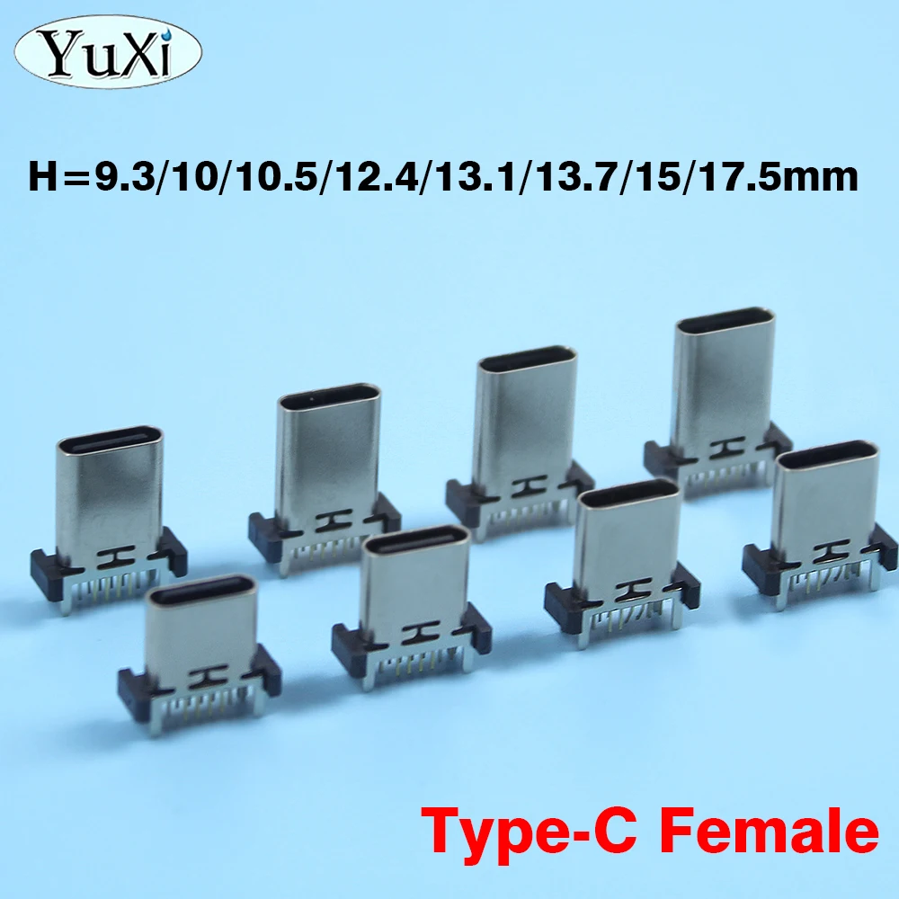 Conector USB tipo C hembra Vertical, 2 piezas, 16 Pines, 180 grados, 16P, H9.3/10/10.5/12.4/13.1/13.7/15/17.5mm, reparación - imagen 3