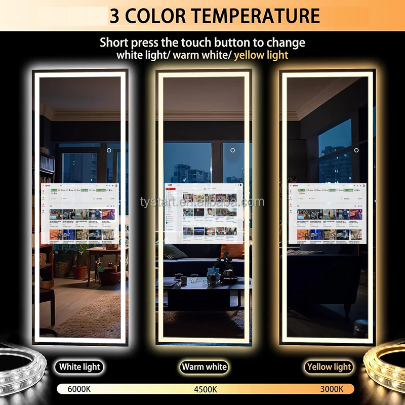 Espejo Android de longitud completa de alta calidad con Wifi Blue_tooth impermeable baño pantalla táctil espejo Tv espejo inteligente