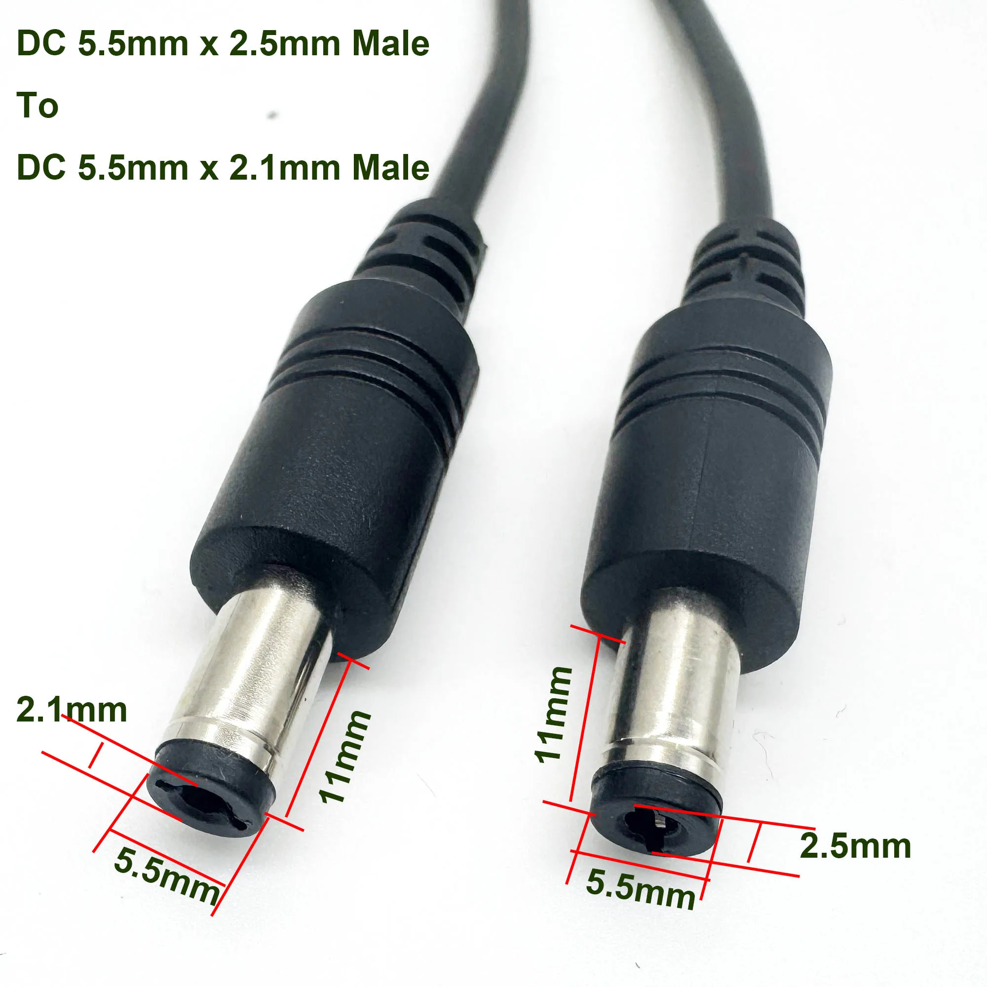 Alimentación CC 5,5mm x 2,5mm macho a conector macho de 2,1mm Cable 18AWG tira de LED cámara de vigilancia cámara de seguridad CCTV DVR - imagen 2