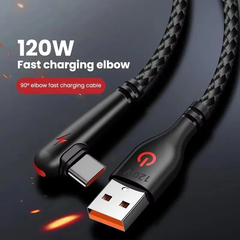 Cable de carga rápida USB tipo C de codo de 90 grados para Huawei Mate 60 50 40 P60 P50 Honor Xiaomi Redmi POCO 120W Cable de cargador rápido - imagen 3
