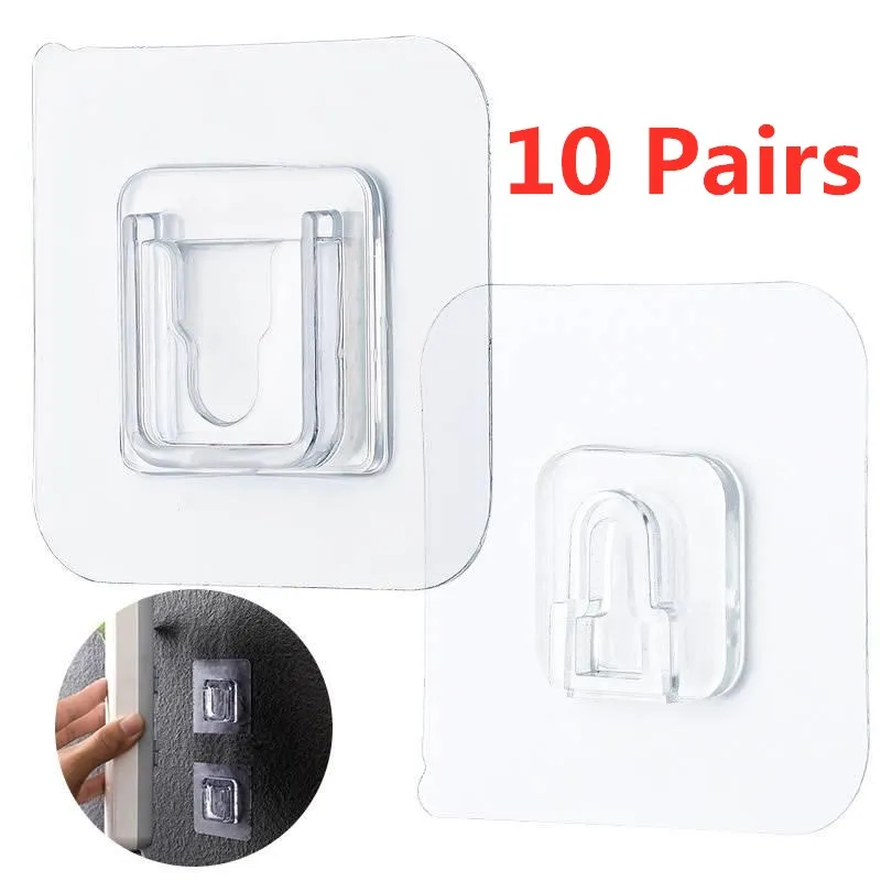 Organizador de cables, ganchos de pared adhesivos de doble cara, colgador con ventosa, soporte de almacenamiento de pared, Clips de gestión de cables, 1/5/10 Uds. - imagen 2