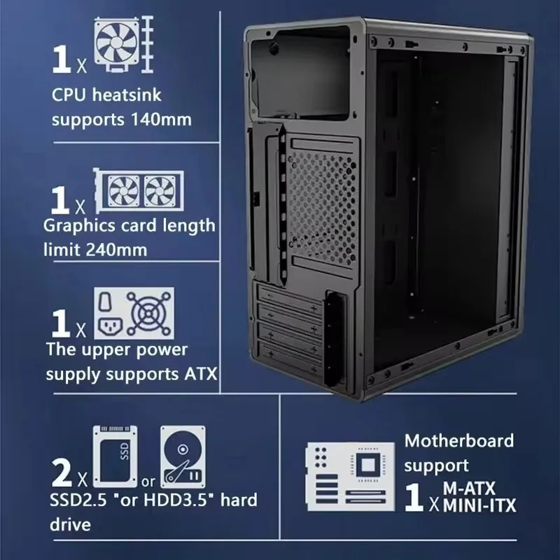 T-3 Mini caja de ordenador fuente de alimentación ATX adecuada para placa base M-ATX/ITX para una fácil portabilidad caja de oficina de negocios - imagen 5