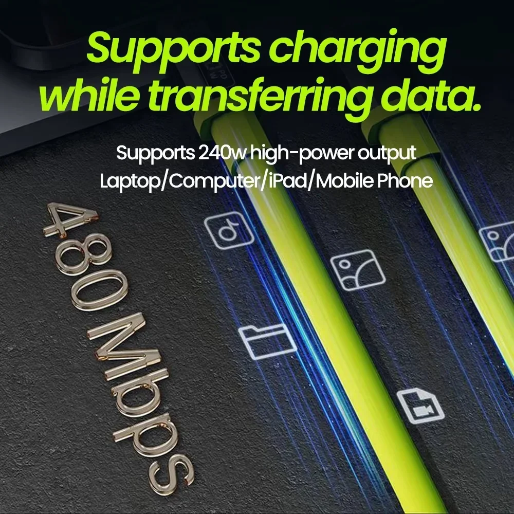 Cable USB tipo C PD 240W, cargador de teléfono móvil de carga rápida, Cable de datos para iPhone, Samsung, Xiaomi, Huawei, Cable rápido USB C a USB C - imagen 5
