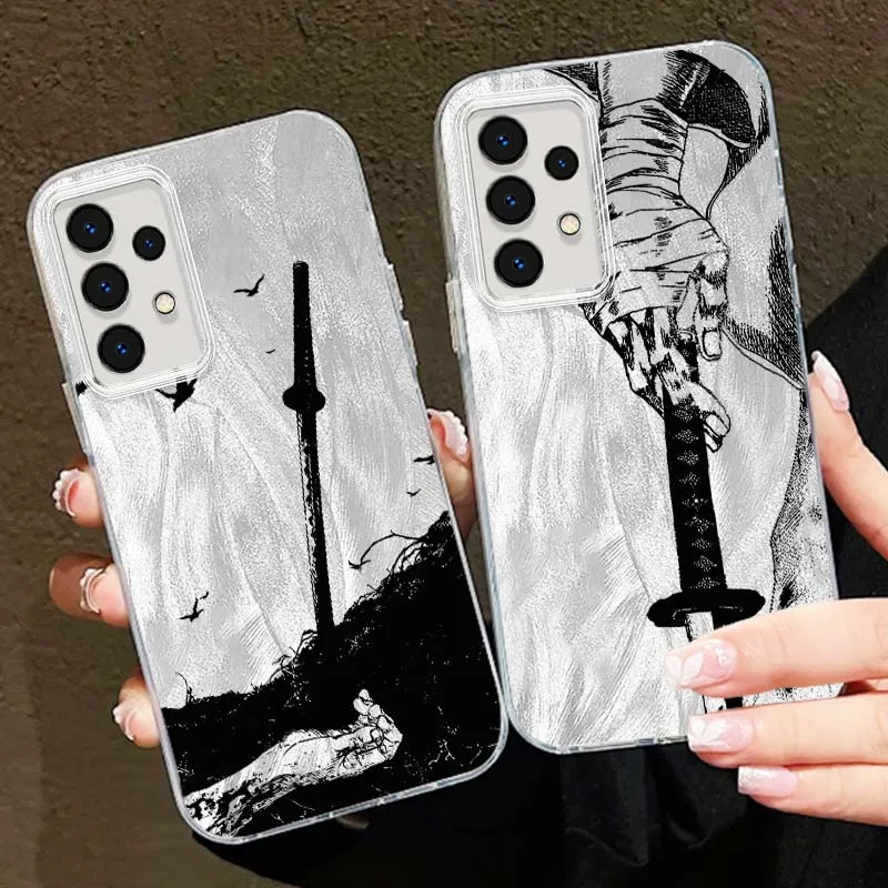 Espada samurái japonesa para Samsung Galaxy A25 A24 A23 A22 A21S A15 A14 A13 A12 A06 A05 A04 funda de teléfono con textura de plumas