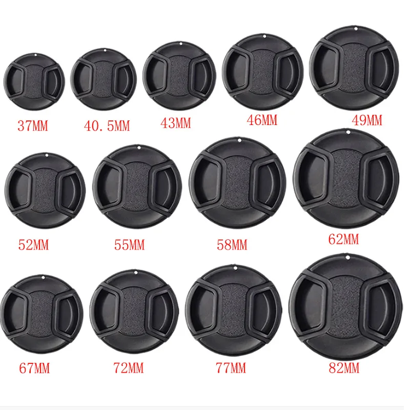 Tapa de lente de cámara de alta calidad 40,5mm 49mm 52mm 55mm 58mm 62mm 67mm 72mm 77mm 82mm tapa de lente frontal a presión para lente de cámara canon