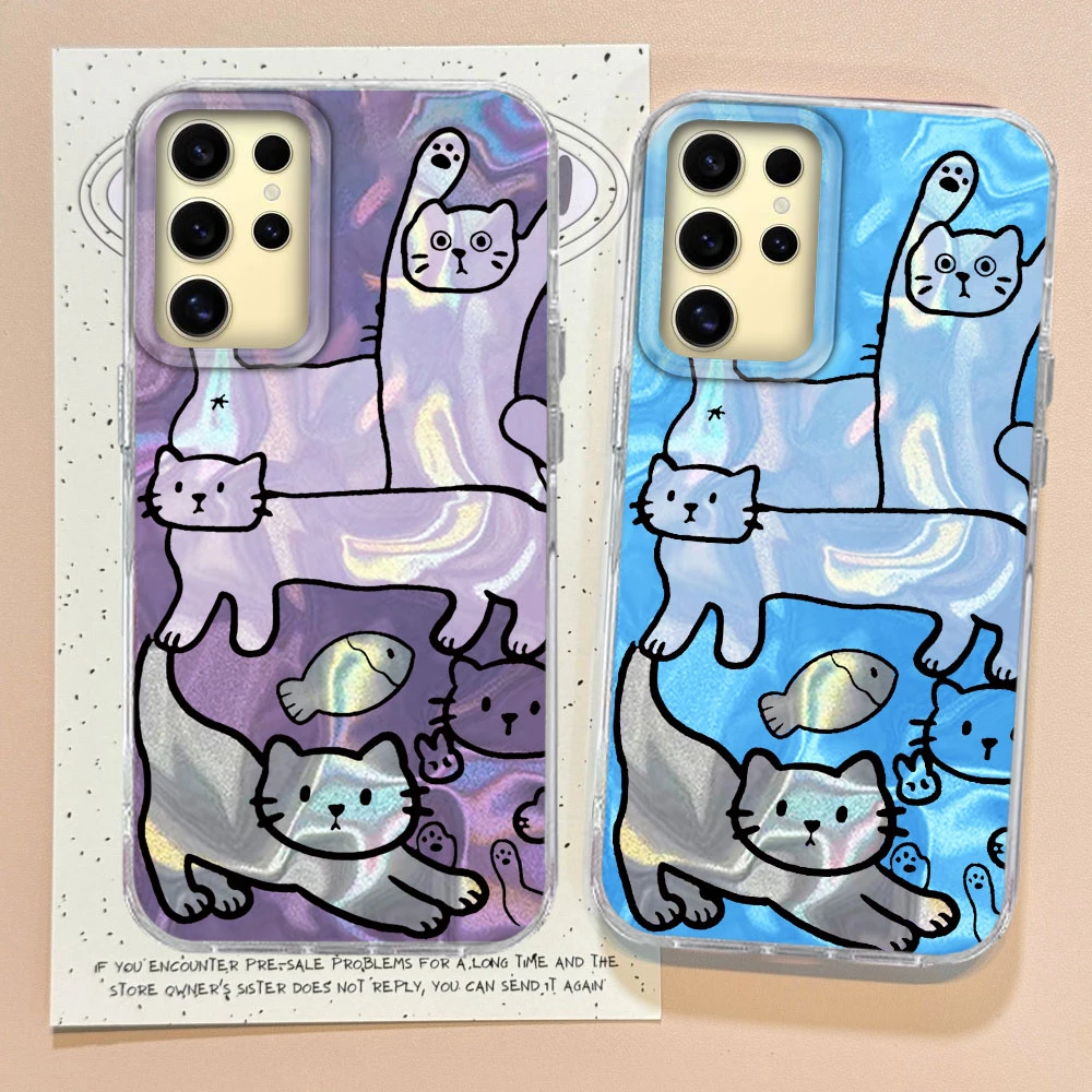 Funda de teléfono con textura de agua de pez gato línea púrpura para Samsung Galaxy S25 S24 S23 S22 S21 FE Plus Ultra S25 + funda de silicona TPU - imagen 2