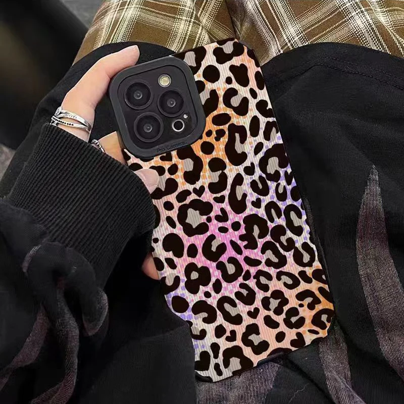 Funda de teléfono de silicona de leopardo de Color a la moda para iPhone 17 Air 13 12 11 16 14 15 Pro Max Plus Mini cubierta completa de cuero a prueba de golpes - imagen 5