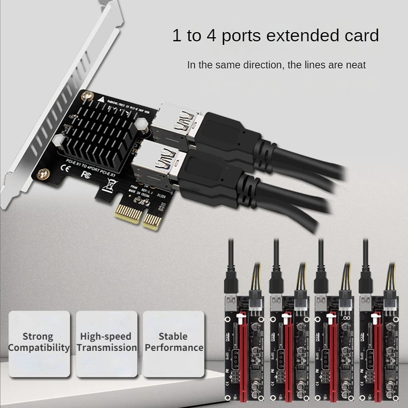 Tarjeta elevadora PCI-E de 1 a 4 ranuras PCI Express X1, adaptador PCIE 1X de 4 puertos, expansión de tarjeta gráfica, tarjeta multiplicadora ASM1184E - imagen 2