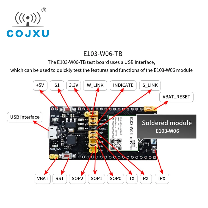 Placa de prueba de módulo Wifi CC3235, COJXU, E103-W06 presoldado, interfaz USB de E103-W06-TB, placa de prueba TTL de fácil uso - imagen 4