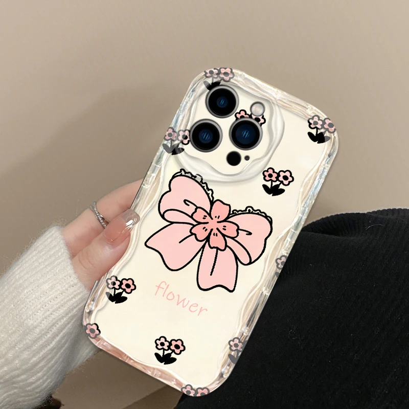 Funda de teléfono con nudo de mariposa y flores para Apple, carcasa con dibujos animados para iPhone 15, 14, 13, 12, 11, XS, XR, X Pro Max Plus - imagen 4