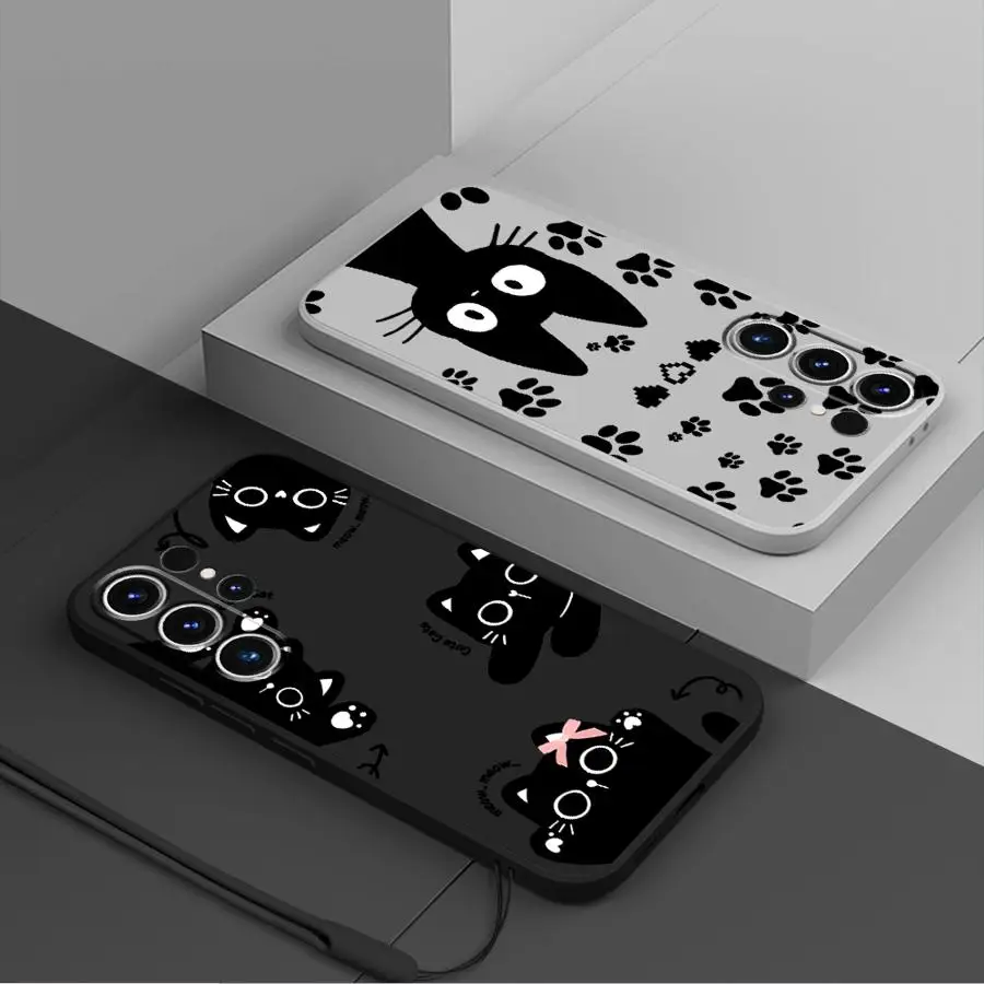 Funda de teléfono para Samsung Galaxy S24 FE S23 S25 Edge S20 S22 Ultra S21 Plus Note 20 10 funda Ultra suave lindo gato - imagen 5