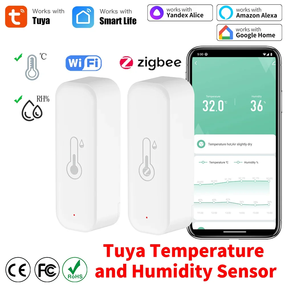 Tuya WiFi Zigbee 3,0 temperatura y humedad termómetro inteligente para el hogar higrómetro aplicación remota alarma funciona con Alexa Google Home