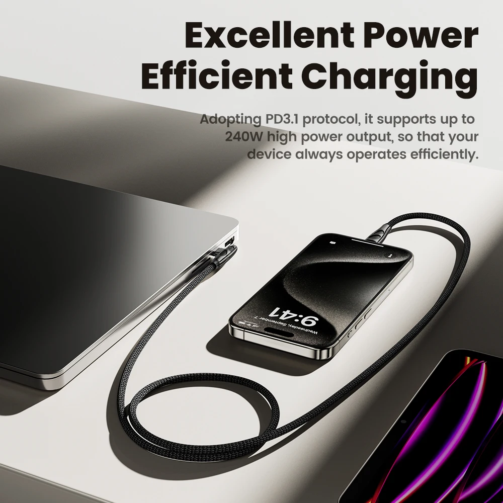 Toocki-Cable USB C a tipo C de alta potencia, 240W, para ordenador portátil, iPhone 15, PD3.1, codo de carga rápida, Cable Dual C, Cable de datos de Control de temperatura - imagen 2