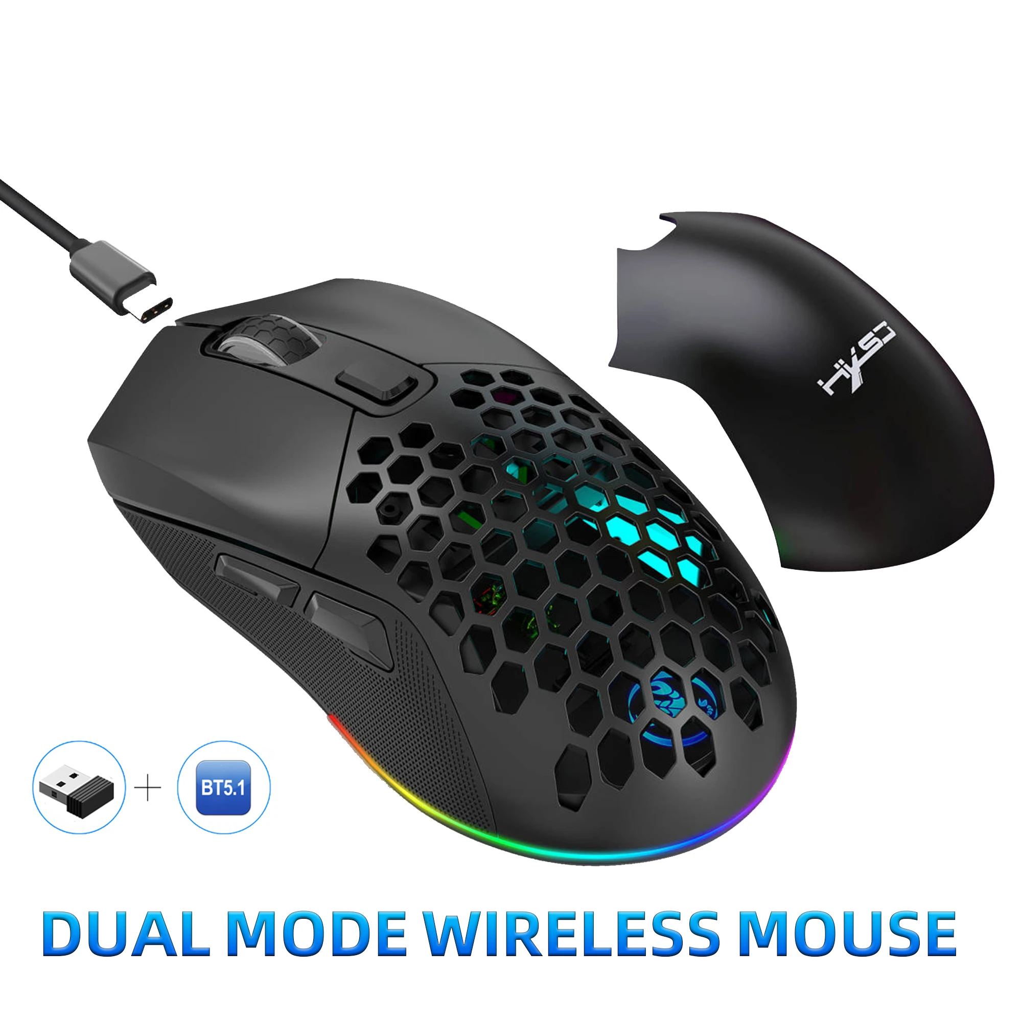 Ratón inalámbrico de modo Dual 2,4G + BT5.1, cubierta reemplazable ergonómica, ratón retroiluminado RGB de 4800DPI para ordenador, portátil y tableta - imagen 2