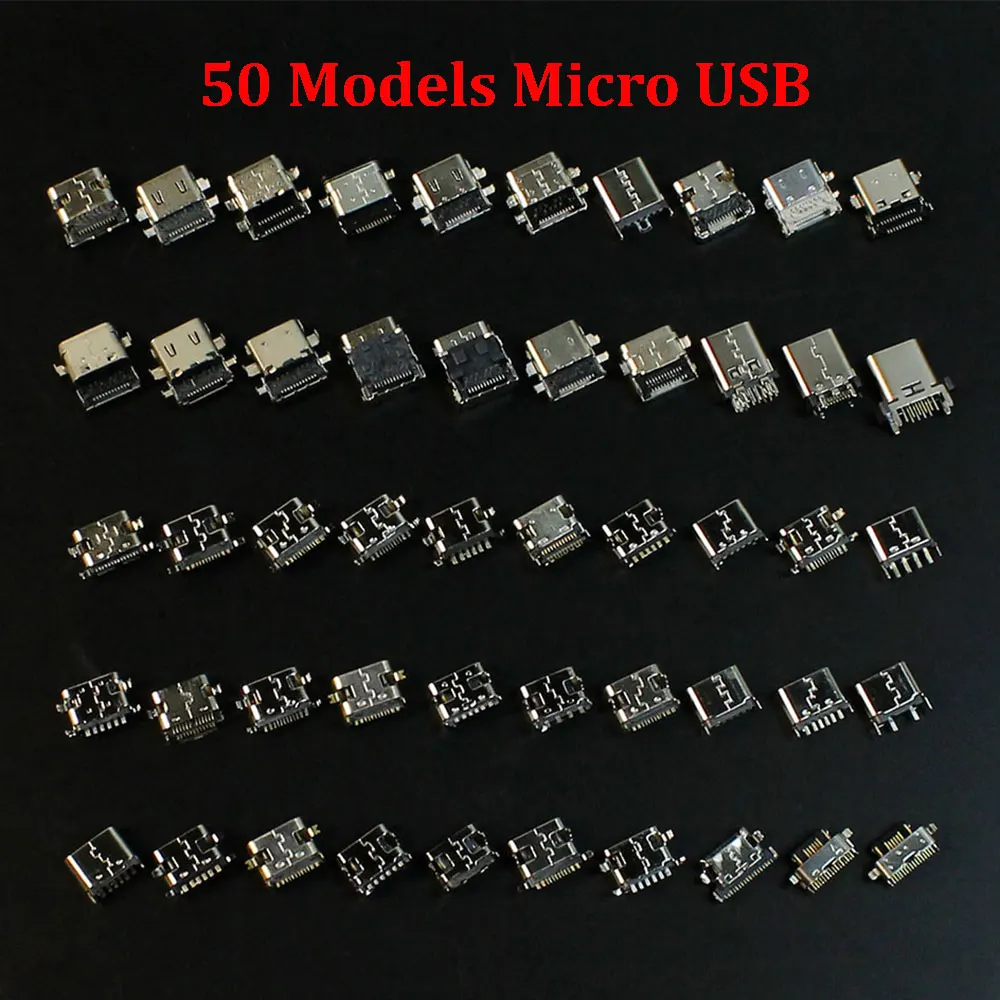 Conector de puerto de carga Micro USB, 50 modelos, para Samsung, Huawei, Lenovo, Meizu, Nokia, tableta, PC, Etc., tableta móvil, GPS