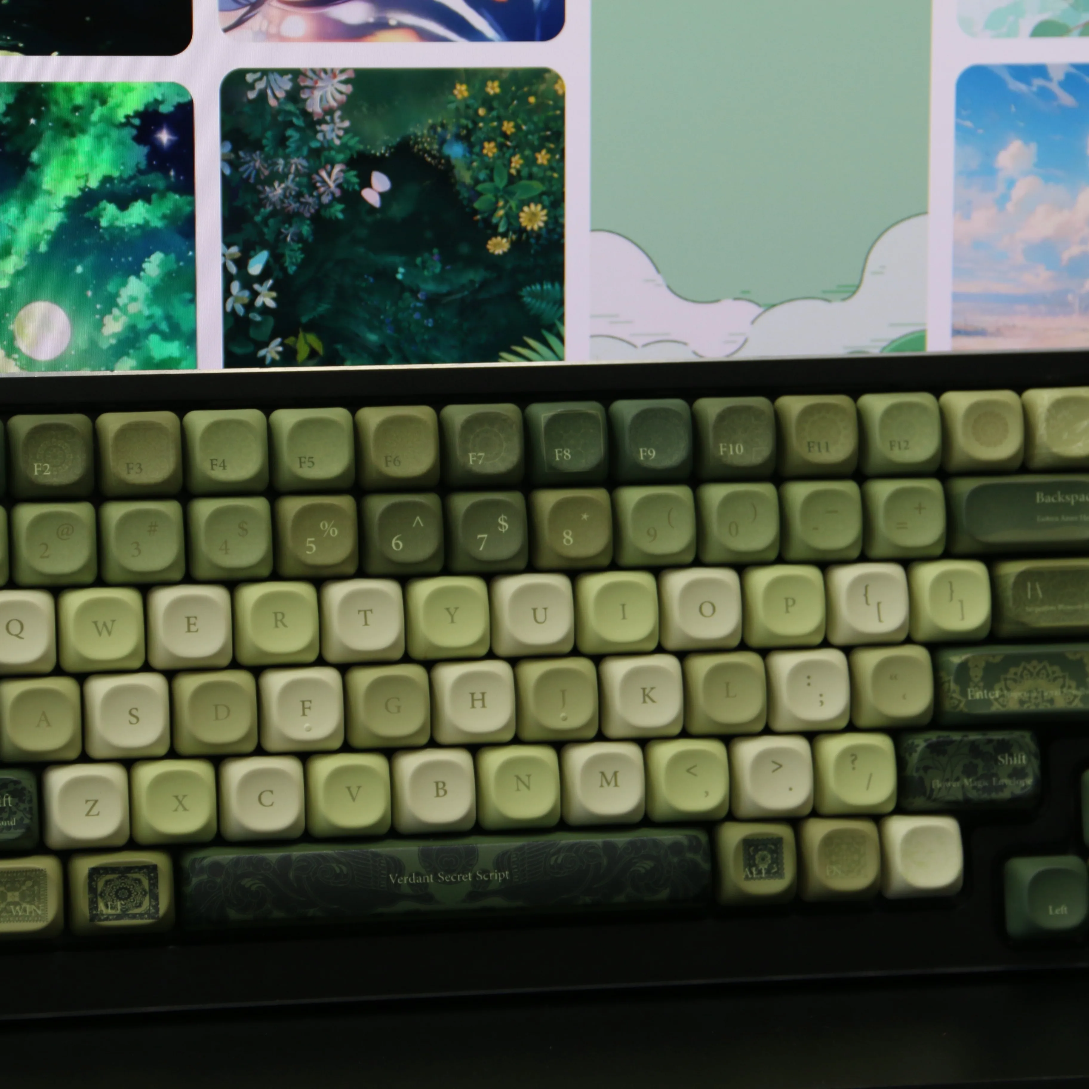 Juego de teclas con tema de patrón verde, teclas PBT MOA Cherry Profile personalizadas originales hechas a mano para accesorios de teclado mecánico DIY - imagen 4