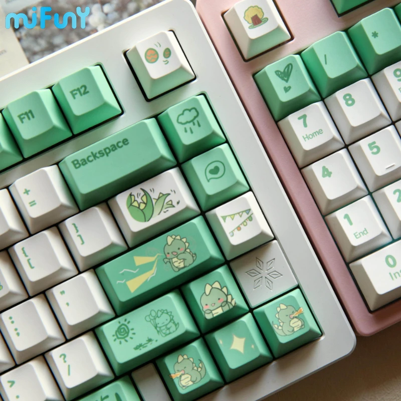 MiFuny-Juego de teclas PBT Dye-sublimación, tapa de teclado de pequeño dinosaurio de Anime, tapa de tecla de perfil de cereza para teclado mecánico - imagen 3