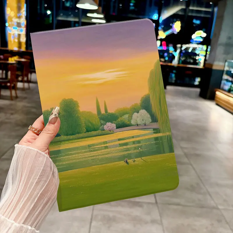 Funda con estampado de puesta de sol aliento junto al lago para iPad pro 10/11 pulgadas 2020/6a/7a /8a /Air 3a/Air 4a/9a generación/Air 5a generación 20