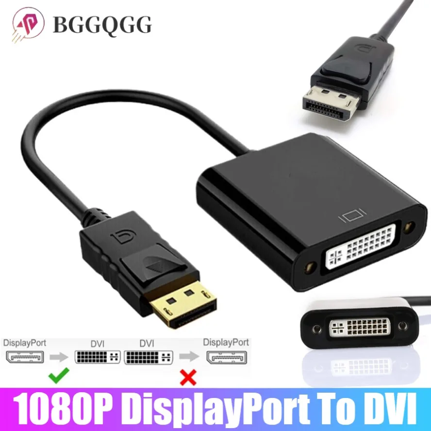 Adaptador DisplayPort a DVI de 1080P, Cable convertidor DP a DVI macho a hembra para Monitor, proyector, portátil, ordenador de escritorio HDTV