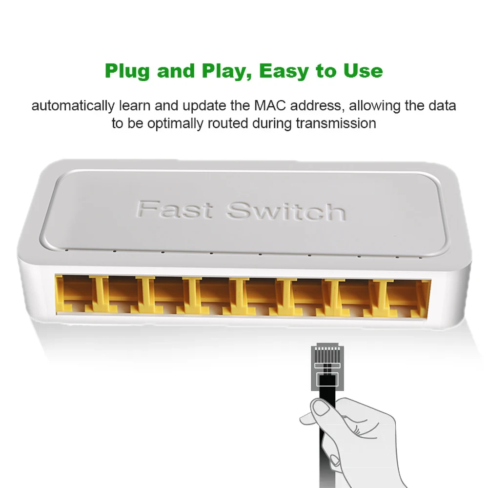 Conmutador de red Gigabit de 8 puertos, 10/100/1000Mbps, conmutador inteligente Ethernet, concentrador RJ45 de alto rendimiento, divisor de Internet - imagen 2