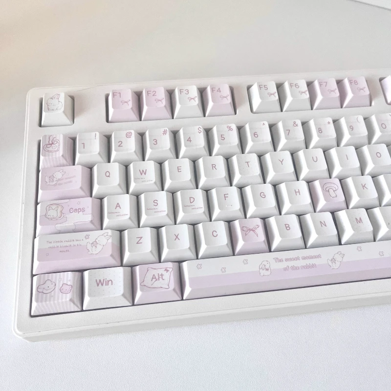 Juego de teclas con tema de conejo durmiente, perfil de cereza PBT, teclas originales personalizadas hechas a mano para teclado mecánico, accesorios de regalo - imagen 5