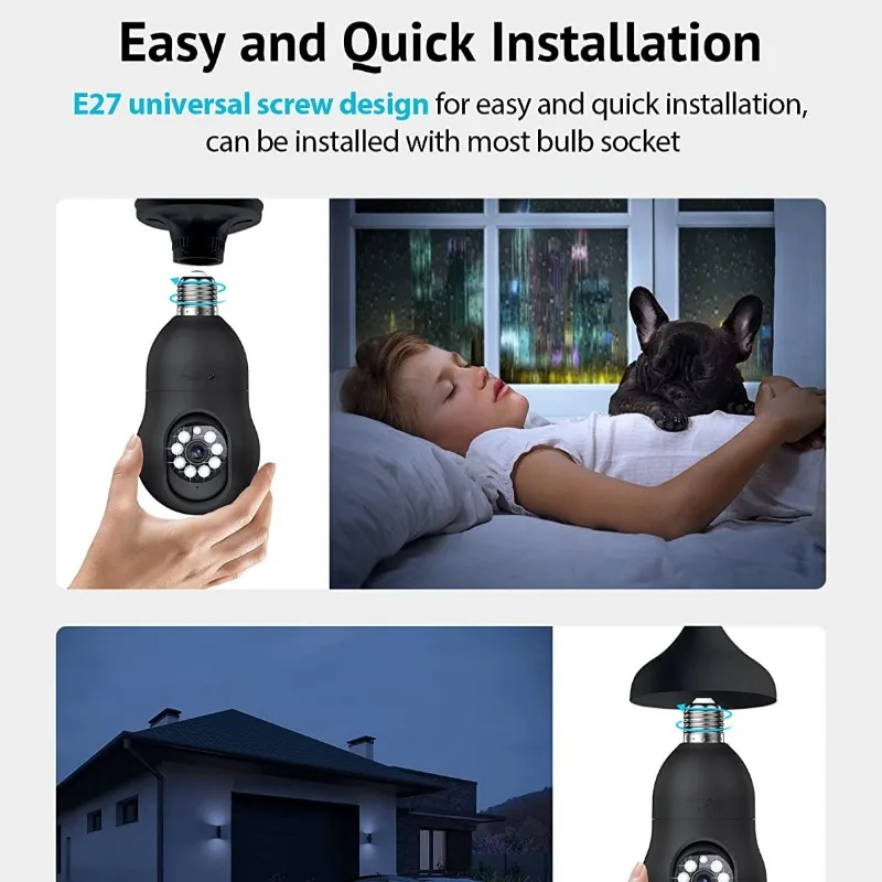 Cámara de vigilancia con bombilla E27 para interiores, videocámara inalámbrica con Wifi, 3MP, Zoom Digital 4X, detección humana por Ia, visión nocturna a todo Color, Smart Home - imagen 5