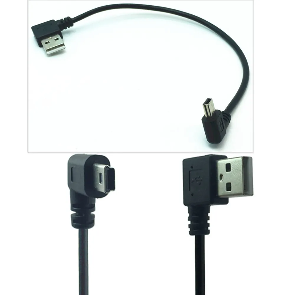 Mini Cable de datos USB, 25cm, ángulo recto izquierdo, USB 2,0 A macho a Mini USB, 5 pines, ángulo izquierdo y derecho, conector adaptador de Cable