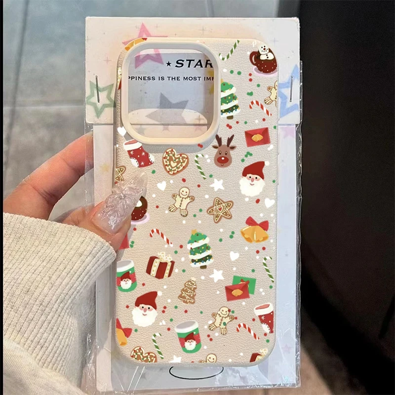 Funda de teléfono de cuero de imitación para regalo de Navidad, funda de silicona para iPhone 17 Air 16 E 15 14 Plus 13 12 11 Pro Max XS Max
