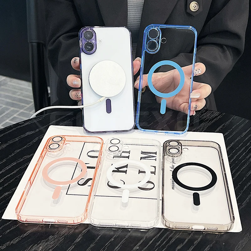 Funda Magsafe magnética transparente de lujo para iPhone 17 Air 16 15 14 13 12 11 Pro Max Plus Color caramelo híbrido duro suave Tpu Shell - imagen 5