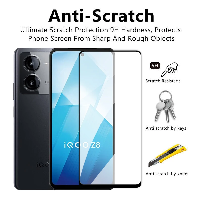 Protector de pantalla para Vivo IQOO Z8, cristal de cubierta completa de 6,64 pulgadas para IQOO Z8x Z8, vidrio templado para Vivo IQOO Z8, película de lente de cámara - imagen 2