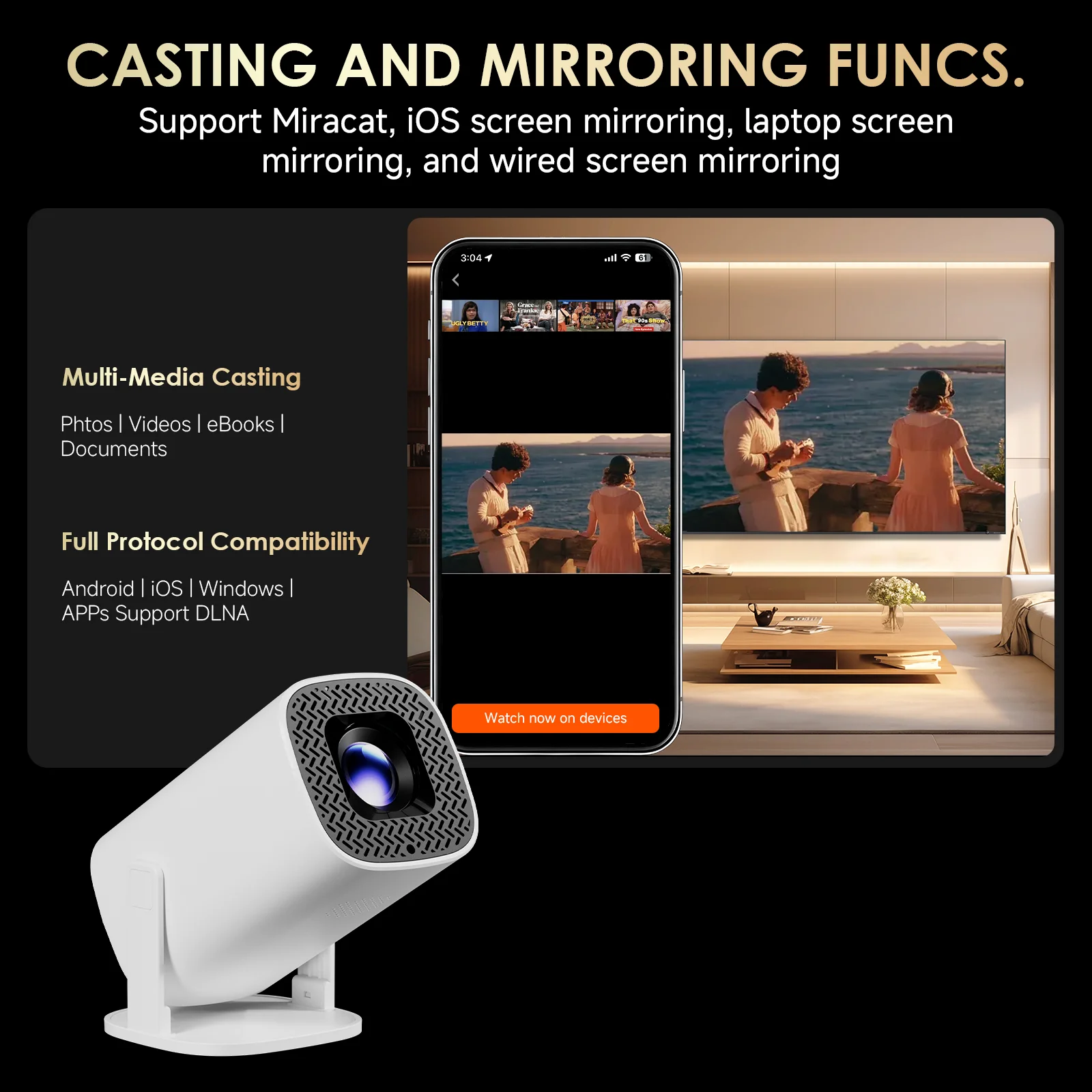 Proyector de cine en casa P30PRO Coolita OS WIFI 6 nativo 720P con altavoces proyector portátil de cine para exteriores con reproductor multimedia - imagen 5