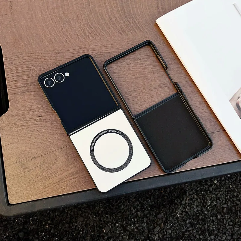 Para Samsung Galaxy Z Flip 7 Funda magnética ELVEV Funda de teléfono dura de cuero vintage con sensación de piel para PC - imagen 4