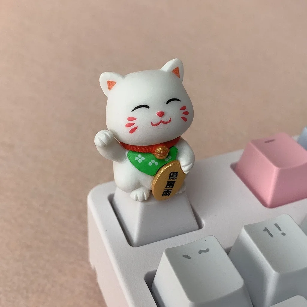 Tapa de tecla creativa de dibujos animados personalizada OEM 3D para teclado mecánico chica lindo gato de la suerte llavero - imagen 3