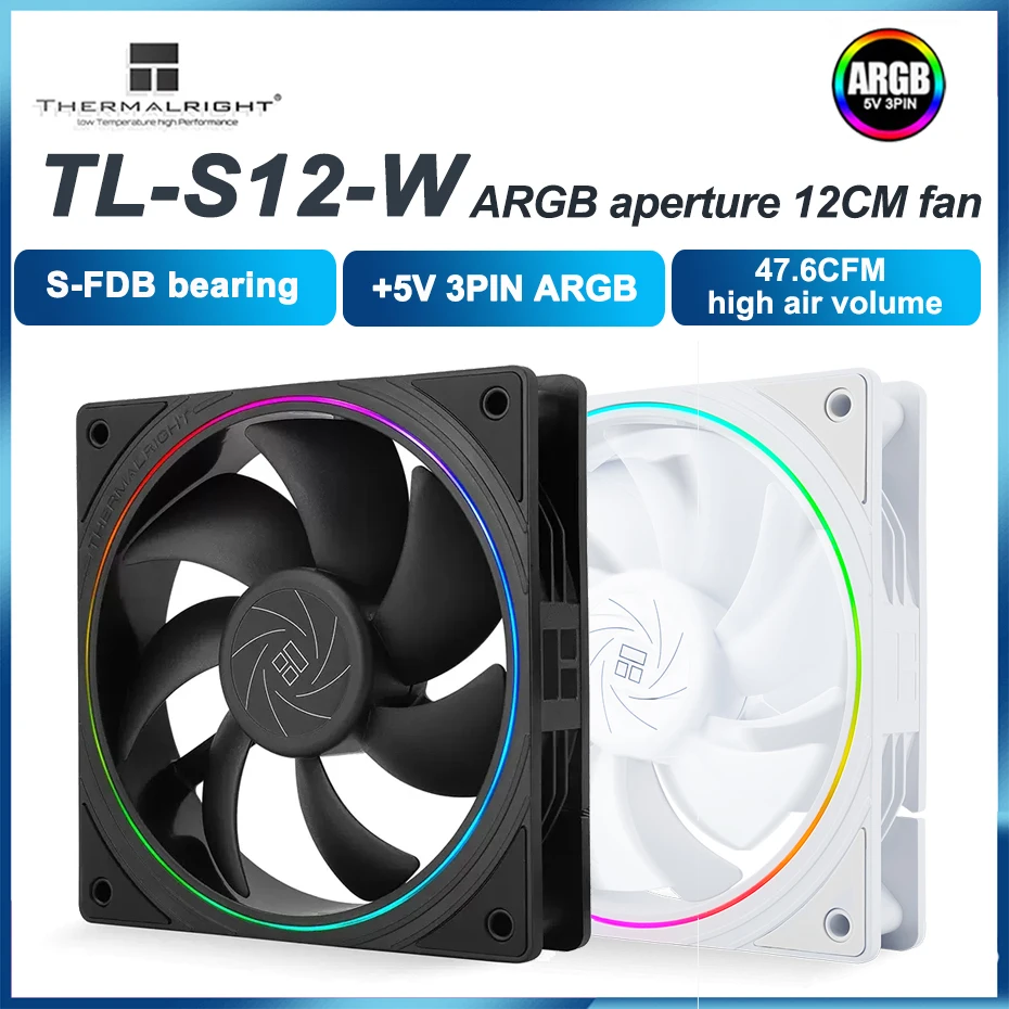Thermalright TL-S12-W 5V 3PIN ARGB apertura PC ventilador con cubierta Control de temperatura radiador de refrigeración por agua reemplazar ventilador