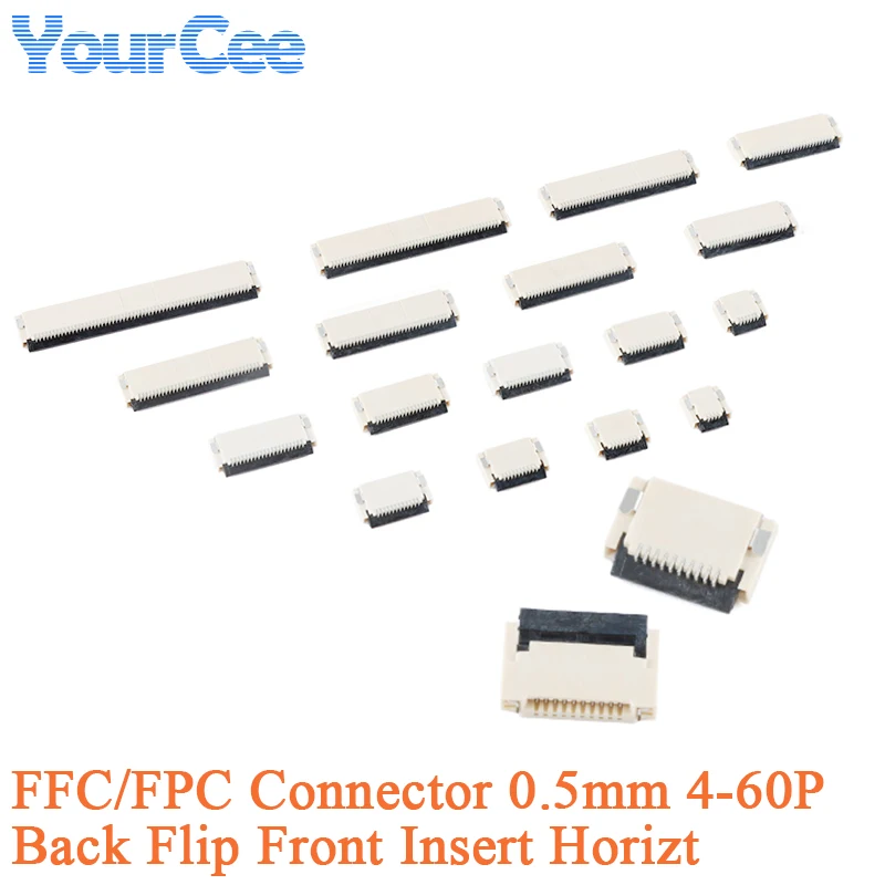Conector FFC/FPC, enchufe de Cable plano, adaptador de 0,5 MM, 4/6/8/10/12/14/16-30/32/40/50/60 pines, inserción frontal Horizt, 10 Uds.
