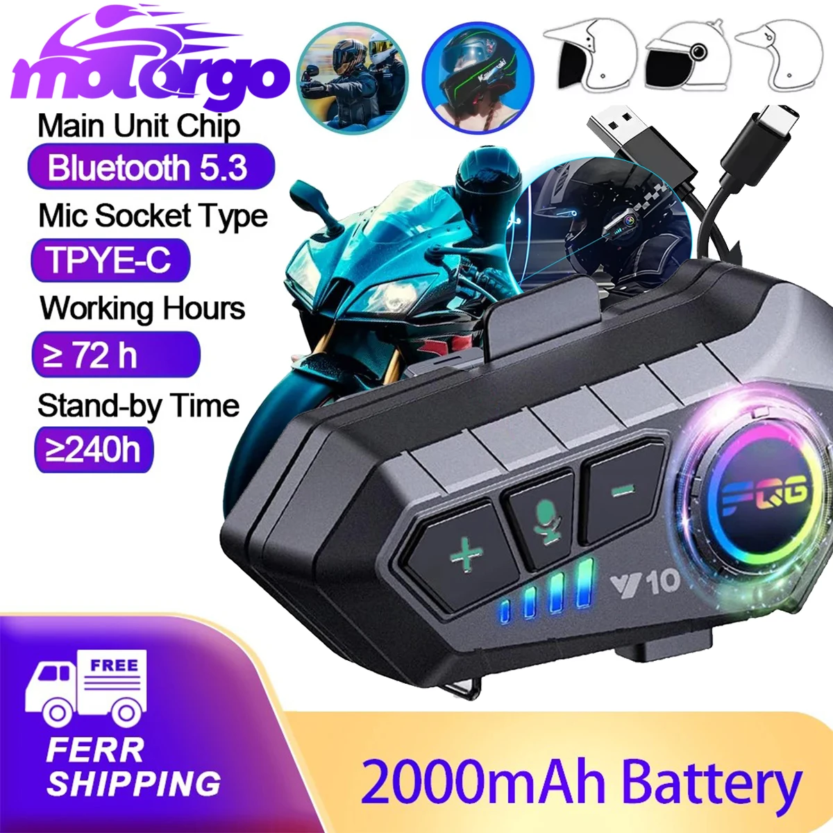 Auriculares inalámbricos para casco, cascos con Bluetooth 5,3, manos libres, Kit de teléfono para motocicleta, resistentes al agua, reproductor de música MP3, altavoz para Moto - imagen 2