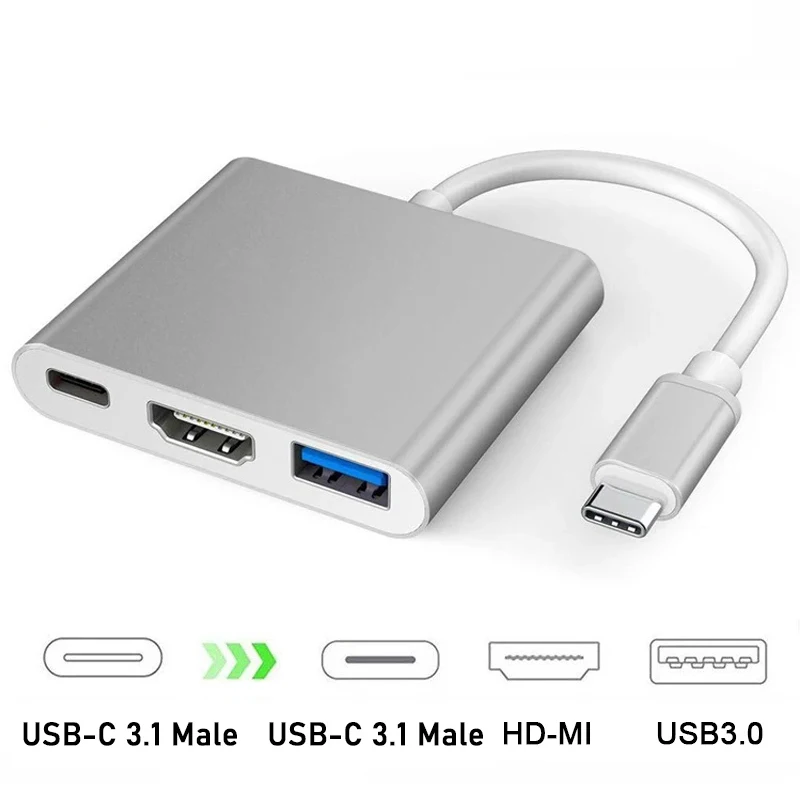 Convertidor de Cable 3 en 1 compatible con USB-C a HDMI para Samsung Huawei iPad Mac NS USB 3,1 tipo C a HD 4K Cable adaptador USB 3,0