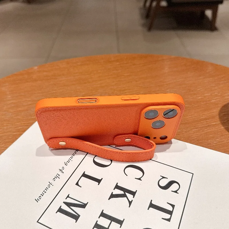 Para Iphone 17 Pro Max Air soporte de cuero correa de muñeca funda para IPhone17 16 15 14 13 12 11 Pro Max Plus funda con soporte - imagen 3