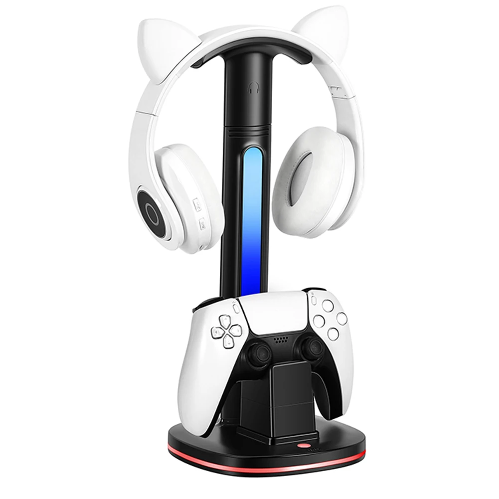 Estación de carga para mando de PS5/PS4/Xbox/Switch Pro con luz LED, Base de carga para mando de juego, soporte de pantalla para auriculares, USB 2,0
