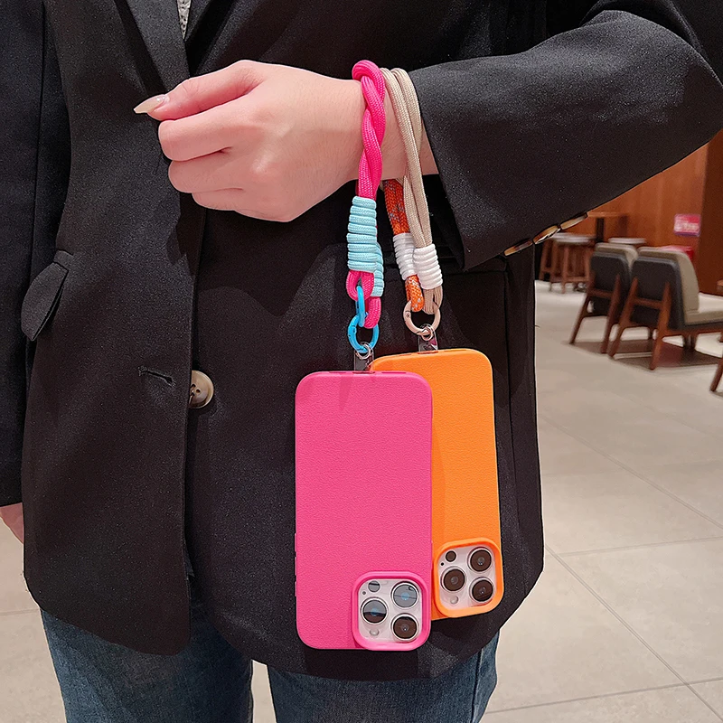 Funda de teléfono de lujo con cordón suave mate de cuero Litchi para iPhone 16 15 14 13 12 11 Pro Max X XS XR 7 8 Plus cubierta a prueba de golpes - imagen 4