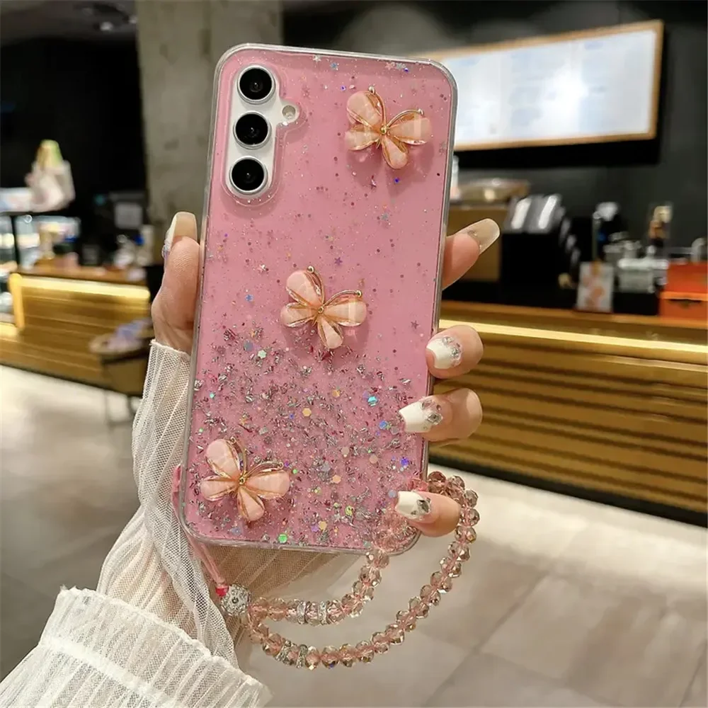 Para Redmi Note 14 pulsera de cristal 3D mariposa brillo funda para Xiaomi Redmi Note 14 Pro Plus Note14pro 14C 14T POCO X7 cubierta - imagen 5