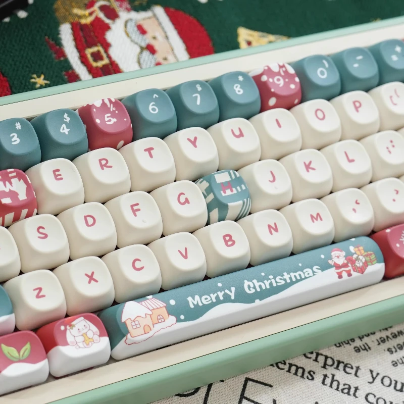 Teclas con tema rojo navideño, teclas personalizadas con perfil MOA/SOA, bonitas teclas de punto de Anime de dibujos animados, diseño Original, tapas de teclado artesanales