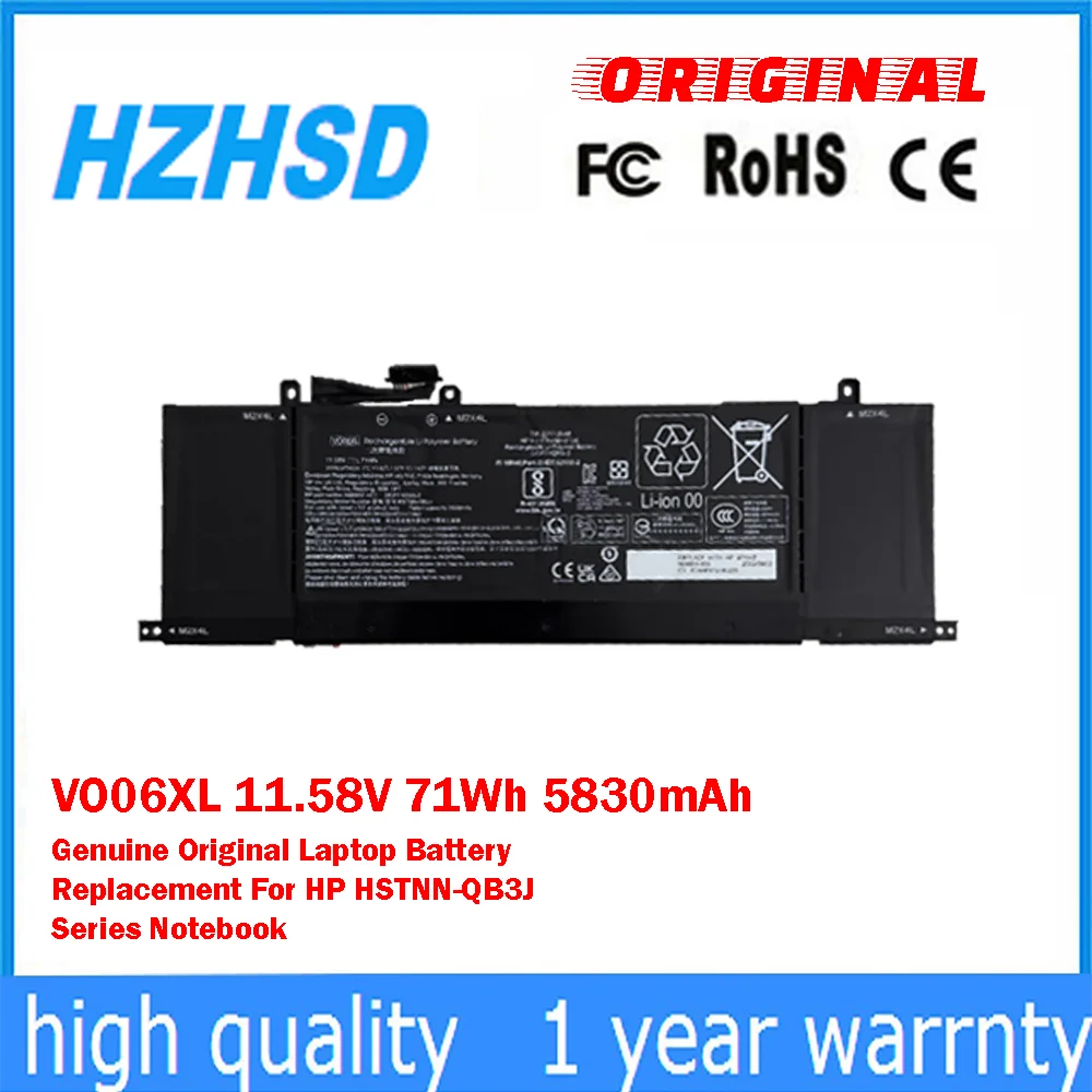 Reemplazo Original genuino de la batería del ordenador portátil VO06XL 11,58 V 71Wh 5830mAh para el cuaderno de la serie HP HSTNN-QB3J