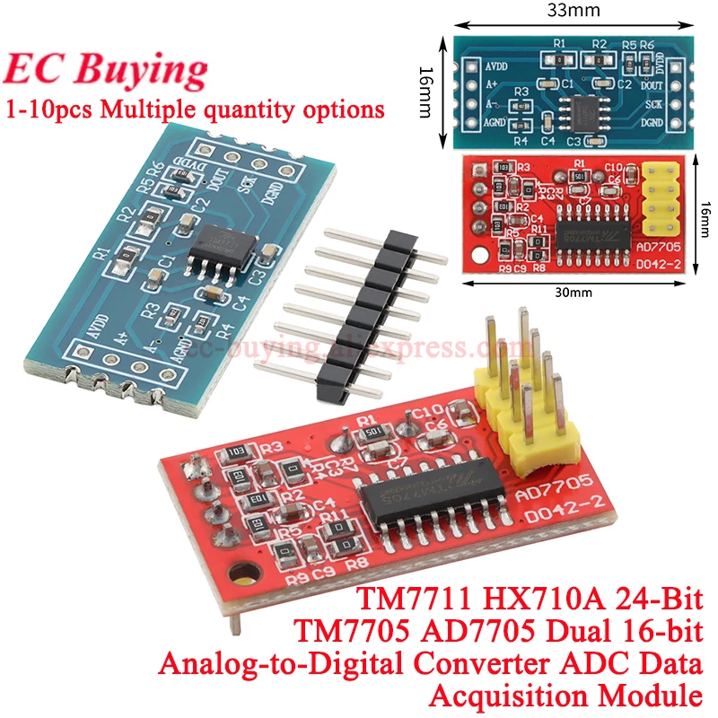 AD7705 Módulo de adquisición de datos ADC dual de 16 bits TM7711 de 24 bits ganancia de entrada programable SPI TM7705 convertidor analógico a digital
