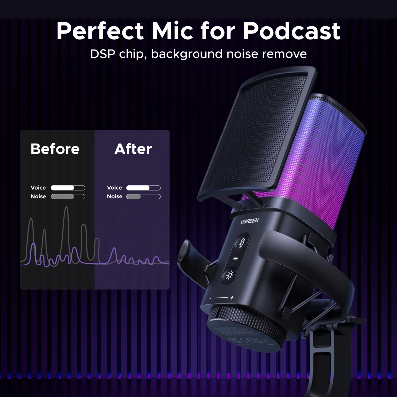 UGREEN Micrófono USB con botón de silencio táctil e iluminación RGB Adecuado para PC Mac Juegos Karaoke Grabación Streaming Podcasting - imagen 4