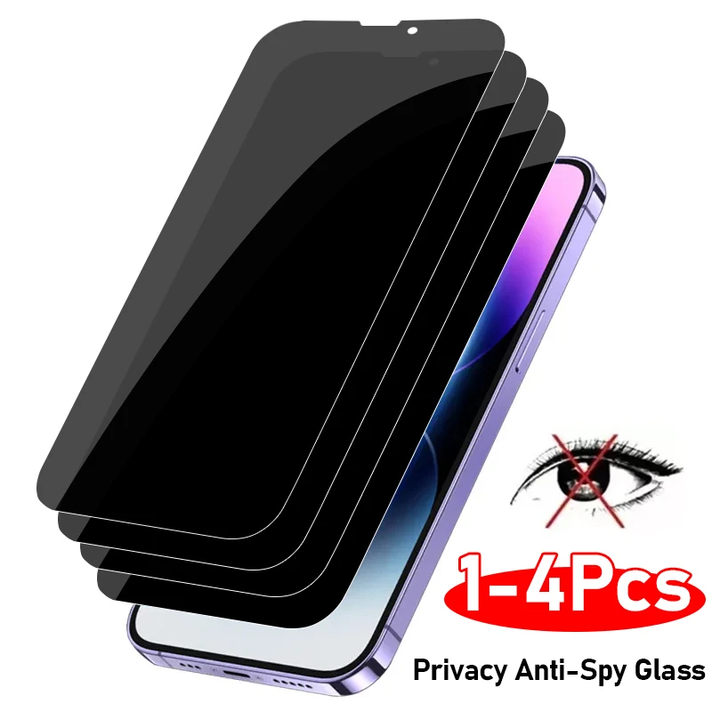Protectores de pantalla de privacidad para iPhone, película de vidrio templado antiespía para modelos 15, 14, 11, 12, 13 Pro Max, Mini, XR, XS, 7, 8 Plus, 1-4 unidades - imagen 2