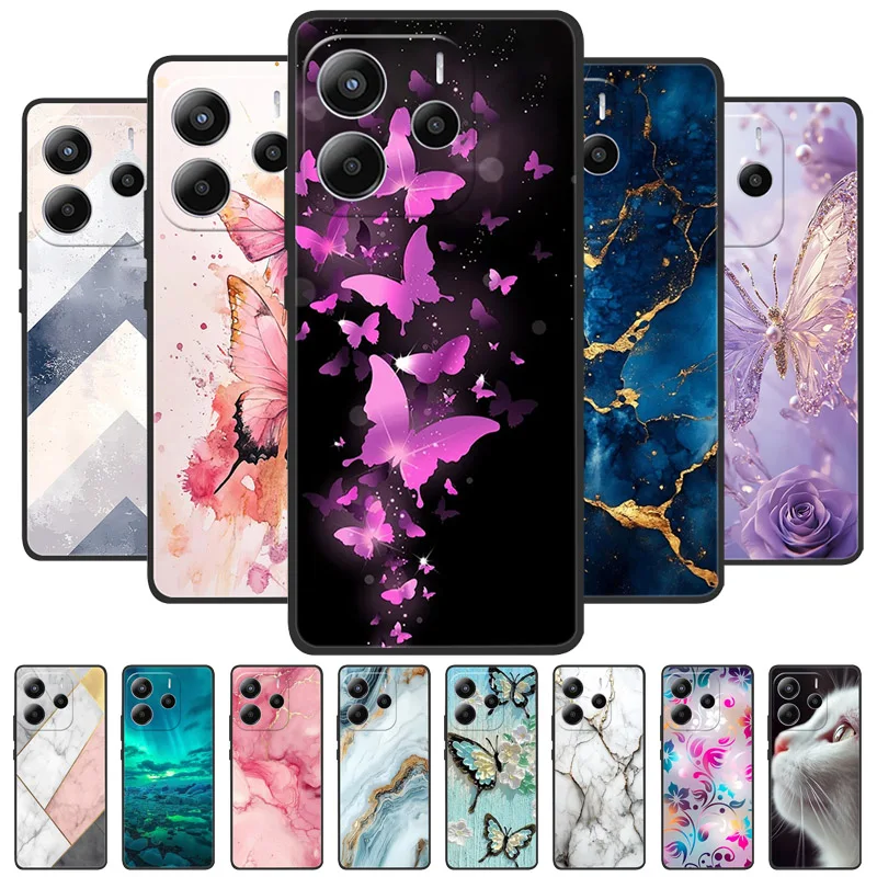 Para Xiaomi Redmi Note 14 5G Funda suave TPU mármol Funda de teléfono de silicona para Coque Redmi Note 14 5G Global Fundas parachoques negro Funda