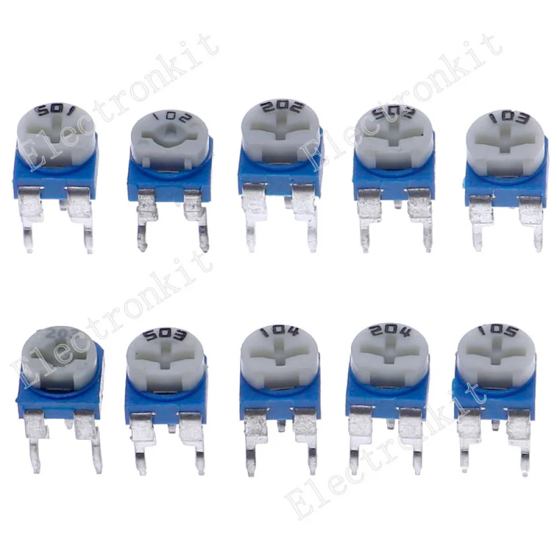 100 Uds 10 valores RM065 Kit surtido de potenciómetros Trimpot Horizontal 500Ω 1kΩ 2kΩ 5kΩ 10kΩ 20kΩ 50kΩ 100kΩ 200kΩ 1MΩ